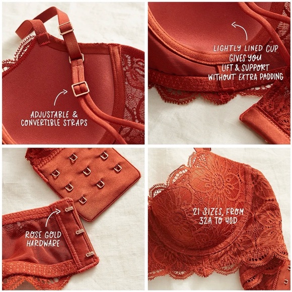 Aerie Real Power Balconette Lightly Lined New Blooms Lace Bra in Jupiter Brown - Picture 2 of 8